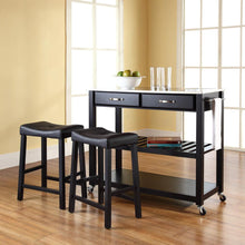 Load image into Gallery viewer, Stainless Steel Top Kitchen Prep Cart W/Uph Saddle Stools Black/Stainless Steel - Kitchen Island &amp; 2 Counter Stools
