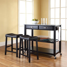 Load image into Gallery viewer, Granite Top Kitchen Prep Cart W/Uph Saddle Stools Black/Gray - Kitchen Island &amp; 2 Counter Stools
