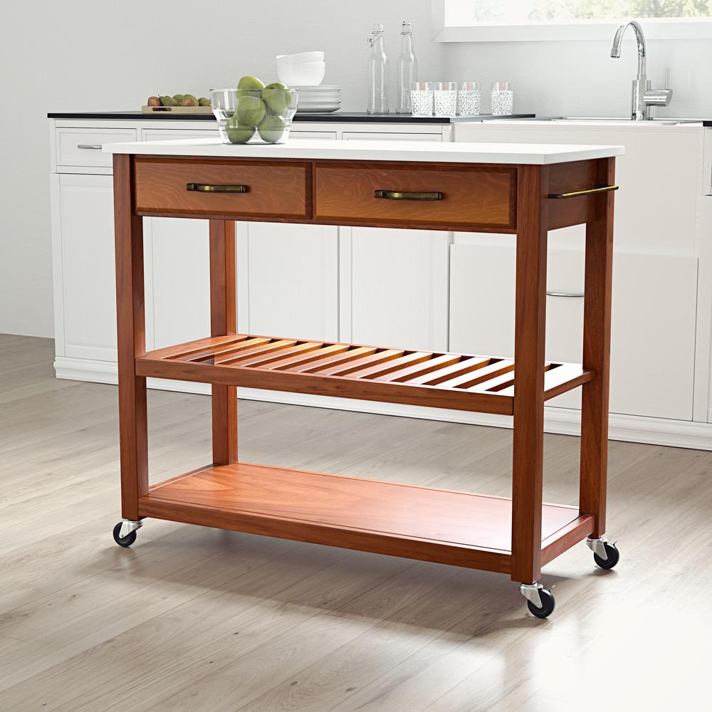 Stone Top Kitchen Prep Cart Cherry/White