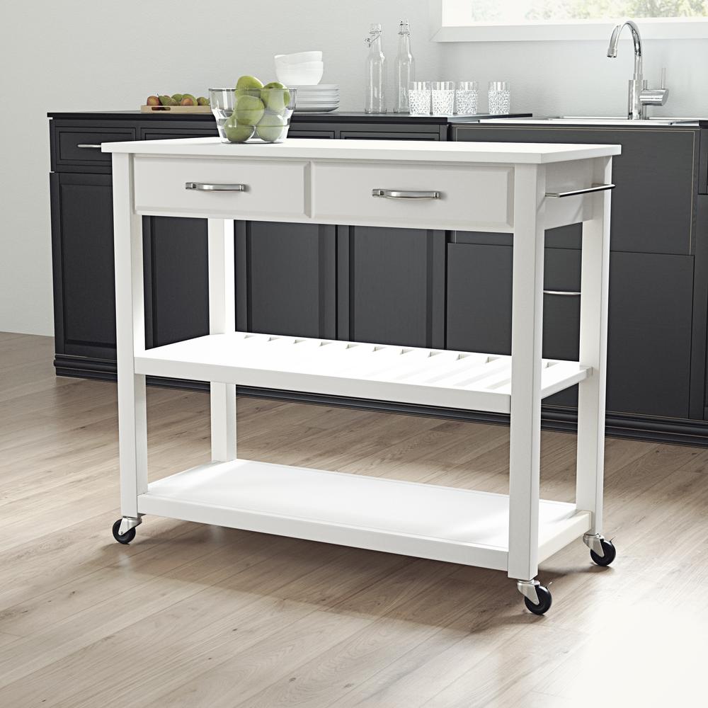 Stone Top Kitchen Prep Cart White/White