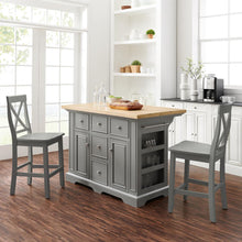 Load image into Gallery viewer, Julia Wood Top Island W/X-Back Stools Gray/Gray - Islands &amp; 2 Stools
