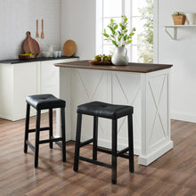 Load image into Gallery viewer, Clifton Kitchen Island W/Uph Saddle Stools Distressed White/Black - Kitchen Island &amp; 2 Stools
