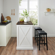 Load image into Gallery viewer, Clifton Kitchen Island W/Uph Saddle Stools Distressed White/Black - Kitchen Island &amp; 2 Stools
