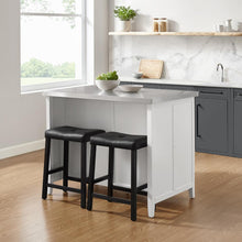 Load image into Gallery viewer, Silvia Stainless Steel Top Island W/Uph Saddle Stools White/Black - Kitchen Island &amp; 2 Stools
