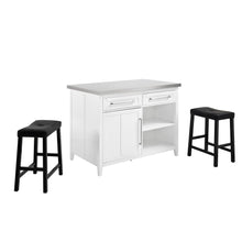 Load image into Gallery viewer, Silvia Stainless Steel Top Island W/Uph Saddle Stools White/Black - Kitchen Island &amp; 2 Stools
