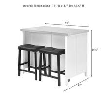 Load image into Gallery viewer, Silvia Stainless Steel Top Island W/Uph Saddle Stools White/Black - Kitchen Island &amp; 2 Stools
