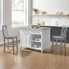Load image into Gallery viewer, Silvia Stainless Steel Top Kitchen Island W/X-Back Stools White/Gray - Kitchen Island &amp; 2 Stools
