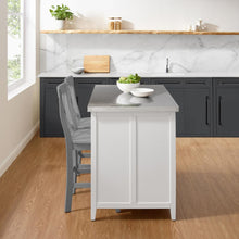 Load image into Gallery viewer, Silvia Stainless Steel Top Kitchen Island W/X-Back Stools White/Gray - Kitchen Island &amp; 2 Stools
