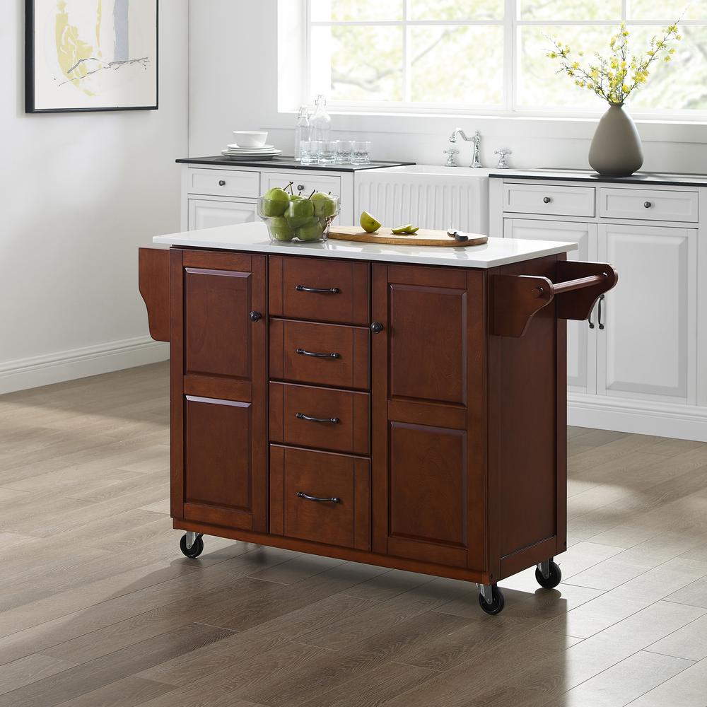Eleanor Stone Top Kitchen Cart Mahogany/White