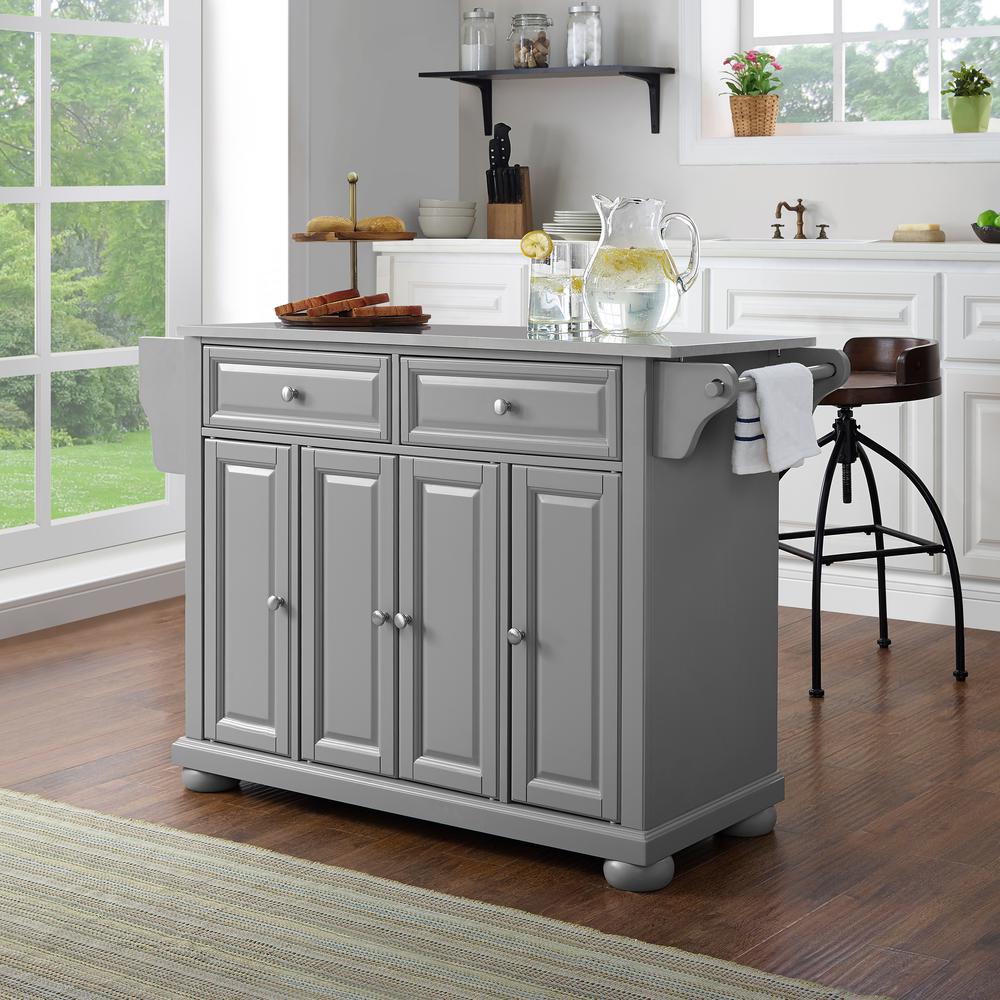 Alexandria Stainless Steel Top Kitchen Island/Cart Gray/Stainless Steel