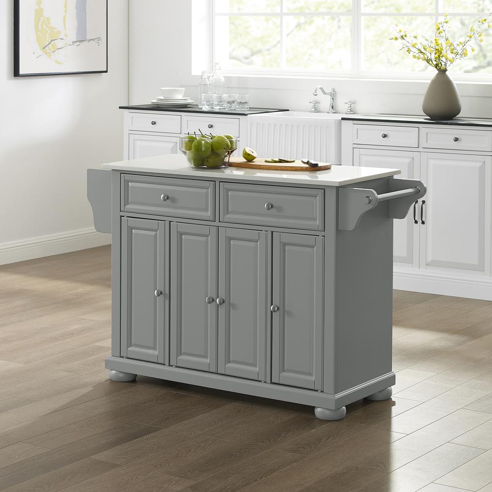 Alexandria Stone Top Full Size Kitchen Island/Cart Gray/White