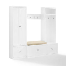 Load image into Gallery viewer, Harper 4Pc Entryway Set White - Bench, Shelf, Hall Tree, &amp; Pantry Closet
