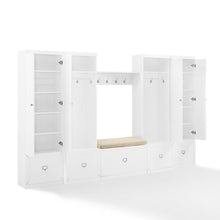 Load image into Gallery viewer, Harper 6Pc Entryway Set White - Bench, Shelf, 2 Pantry Closets, &amp; 2 Hall Trees

