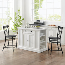 Load image into Gallery viewer, Seaside Island W/ Camille Counter Stools Distressed White/Matte Black - Island &amp; 2 Stools
