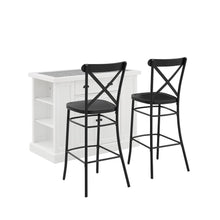Load image into Gallery viewer, Seaside Island W/ Camille Counter Stools Distressed White/Matte Black - Island &amp; 2 Stools
