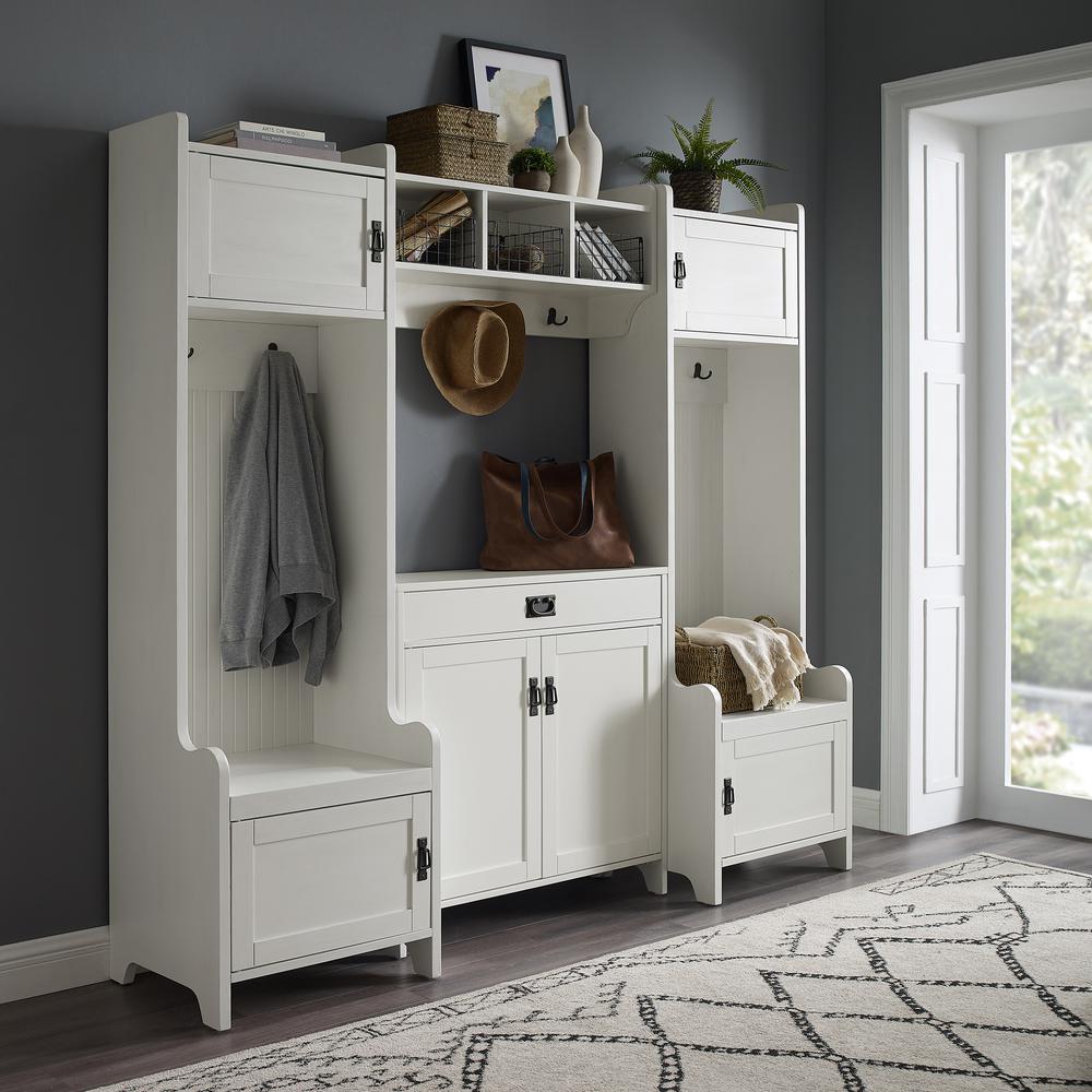 Fremont 4Pc Entryway Set Distressed White - Accent Cabinet, Shelf, 2 Hall Trees