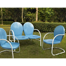 Load image into Gallery viewer, Griffith 3Pc Outdoor Metal Conversation Set Sky Blue Gloss/White Satin - Loveseat,  2 Chairs
