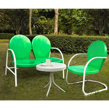 Load image into Gallery viewer, Griffith 3Pc Outdoor Metal Conversation Set Kelly Green Gloss/White Satin - Loveseat, Chair, &amp; Side Table
