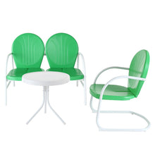 Load image into Gallery viewer, Griffith 3Pc Outdoor Metal Conversation Set Kelly Green Gloss/White Satin - Loveseat, Chair, &amp; Side Table
