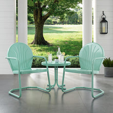 Load image into Gallery viewer, Griffith 3Pc Outdoor Metal Armchair Set Aqua Gloss - Side Table &amp; 2 Chairs

