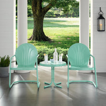 Load image into Gallery viewer, Griffith 3Pc Outdoor Metal Armchair Set Aqua Gloss - Side Table &amp; 2 Chairs

