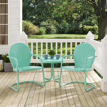 Load image into Gallery viewer, Griffith 3Pc Outdoor Metal Armchair Set Aqua Gloss - Side Table &amp; 2 Chairs

