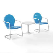 Load image into Gallery viewer, Griffith 3Pc Outdoor Metal Armchair Set Sky Blue Gloss/White Satin - Side Table &amp; 2 Chairs

