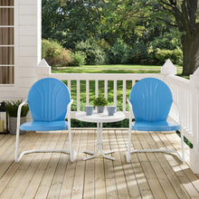 Load image into Gallery viewer, Griffith 3Pc Outdoor Metal Armchair Set Sky Blue Gloss/White Satin - Side Table &amp; 2 Chairs
