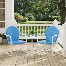 Load image into Gallery viewer, Griffith 3Pc Outdoor Metal Armchair Set Sky Blue Gloss/White Satin - Side Table &amp; 2 Chairs
