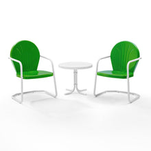 Load image into Gallery viewer, Griffith 3Pc Outdoor Metal Armchair Set Kelly Green Gloss/White Satin - Side Table &amp; 2 Chairs
