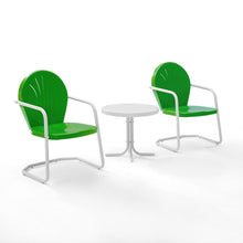 Load image into Gallery viewer, Griffith 3Pc Outdoor Metal Armchair Set Kelly Green Gloss/White Satin - Side Table &amp; 2 Chairs
