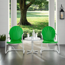 Load image into Gallery viewer, Griffith 3Pc Outdoor Metal Armchair Set Kelly Green Gloss/White Satin - Side Table &amp; 2 Chairs

