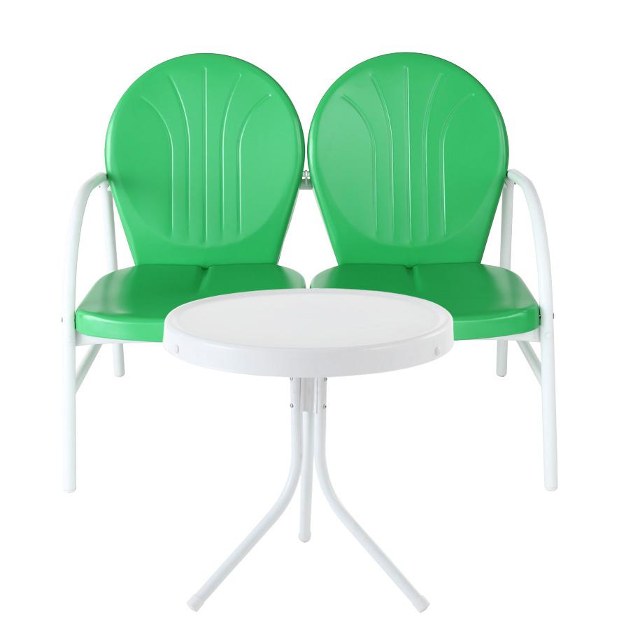 Griffith 2Pc Outdoor Metal Conversation Set Kelly Green Gloss/White Satin - Loveseat & Side Table