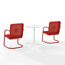 Load image into Gallery viewer, Bates 3Pc Outdoor Metal Bistro Set Bright Red Gloss/White Satin - Bistro Table &amp; 2 Armchairs
