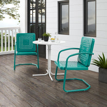 Load image into Gallery viewer, Bates 3Pc Outdoor Metal Bistro Set Turquoise Gloss/White Satin - Bistro Table &amp; 2 Armchairs

