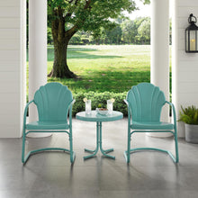 Load image into Gallery viewer, Tulip 3Pc Outdoor Metal Armchair Set Blue - Side Table &amp; 2 Chairs
