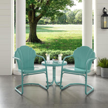 Load image into Gallery viewer, Tulip 3Pc Outdoor Metal Armchair Set Blue - Side Table &amp; 2 Chairs
