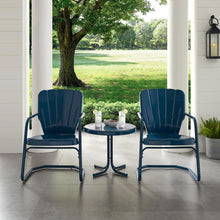 Load image into Gallery viewer, Ridgeland 3Pc Outdoor Metal Armchair Set Navy - Side Table &amp; 2 Chairs
