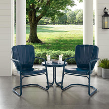 Load image into Gallery viewer, Ridgeland 3Pc Outdoor Metal Armchair Set Navy - Side Table &amp; 2 Chairs
