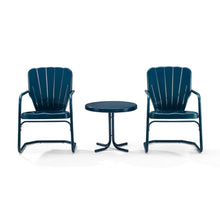 Load image into Gallery viewer, Ridgeland 3Pc Outdoor Metal Armchair Set Navy - Side Table &amp; 2 Chairs
