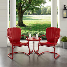 Load image into Gallery viewer, Ridgeland 3Pc Outdoor Metal Armchair Set Red - Side Table &amp; 2 Chairs
