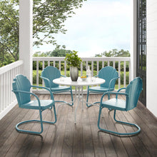 Load image into Gallery viewer, Tulip 5Pc Outdoor Metal Dining Set Pastel Blue Satin /White Satin - Dining Table &amp; 4 Chairs
