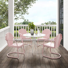 Load image into Gallery viewer, Tulip 5Pc Outdoor Metal Dining Set Pastel Pink Gloss/White Satin - Dining Table &amp; 4 Chairs
