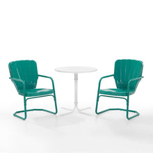 Load image into Gallery viewer, Ridgeland 3Pc Outdoor Metal Bistro Set Turquoise Gloss /White Satin - Bistro Table &amp; 2 Chairs
