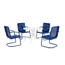 Load image into Gallery viewer, Bates 5Pc Outdoor Metal Dining Set Navy Gloss/White Satin - Dining Table &amp; 4 Armchairs
