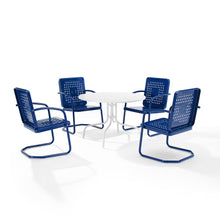 Load image into Gallery viewer, Bates 5Pc Outdoor Metal Dining Set Navy Gloss/White Satin - Dining Table &amp; 4 Armchairs
