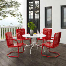 Load image into Gallery viewer, Bates 5Pc Outdoor Metal Dining Set Bright Red Gloss /White Satin - Dining Table &amp; 4 Armchairs
