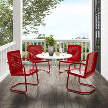Load image into Gallery viewer, Bates 5Pc Outdoor Metal Dining Set Bright Red Gloss /White Satin - Dining Table &amp; 4 Armchairs
