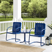 Load image into Gallery viewer, Bates 3Pc Outdoor Metal Armchair Set Navy Gloss/White Satin - Side Table &amp; 2 Armchairs
