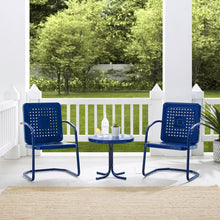 Load image into Gallery viewer, Bates 3Pc Outdoor Metal Armchair Set Navy Gloss/White Satin - Side Table &amp; 2 Armchairs
